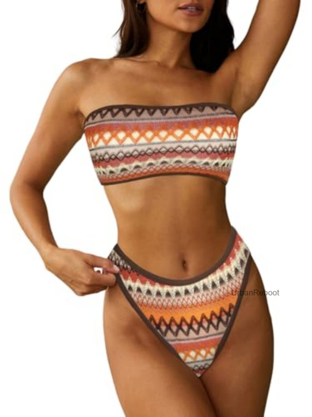 Strapless Bandeau Bikini Set Cheeky 2 Piece Bathing Suit Lace Up Swimwear